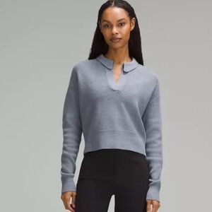 Lululemon Collared Merino Wool-Blend Sweater Heathered Belgian Blue Size Small